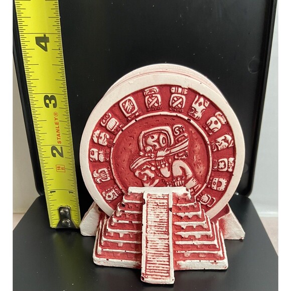 Set of 6 Mayan calendar red coasters 3" with stand. - Picture 8 of 11